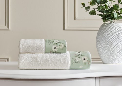 Подарочный набор полотенец для ванной 2 пр. Tivolyo Home CREMONA хлопковая махра зелёный, фото, фотография