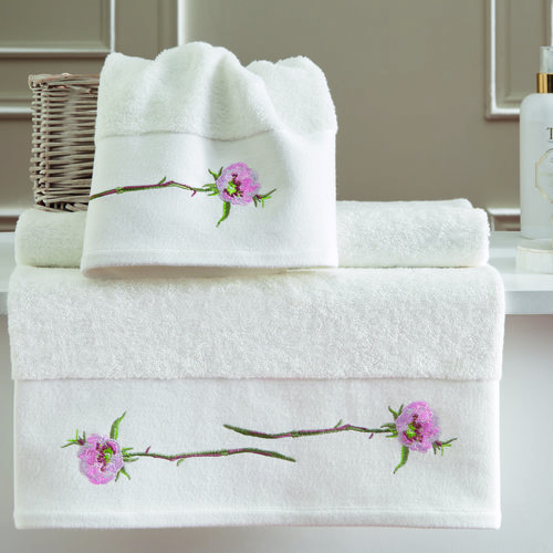 Подарочный набор полотенец для ванной 2 пр. Tivolyo Home CLEMATIS BRODERY хлопковая махра кремовый, фото, фотография