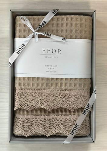 Подарочный набор полотенец для ванной 50х90, 70х140 Efor WAFFLE GIPUR хлопковая вафля бежевый, фото, фотография