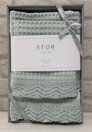 Подарочный набор полотенец для ванной 50х90, 70х140 Efor WAFFLE GIPUR хлопковая вафля зеленый, фото, фотография