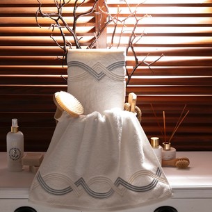 Подарочный набор полотенец для ванной 2 пр. Tivolyo Home CROSS хлопковая махра кремовый+голубой