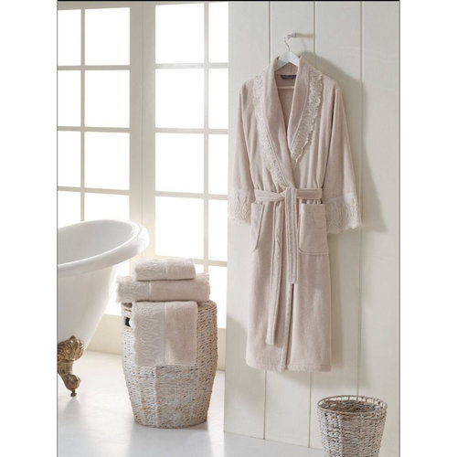 Халат женский Soft Cotton MAYA хлопковая махра бежевый XL, фото, фотография