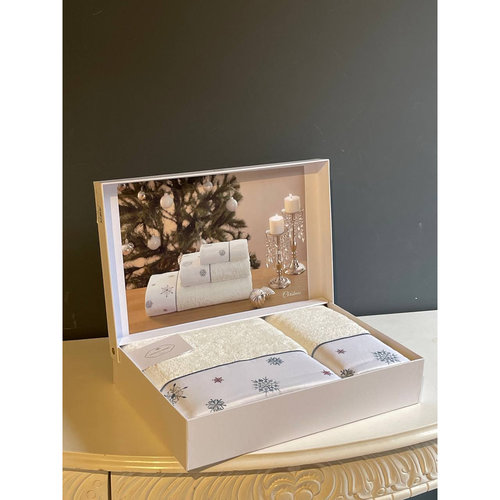 Подарочный набор полотенец для ванной 2 пр. Tivolyo Home CHRISTMAS хлопковая махра кремовый, фото, фотография