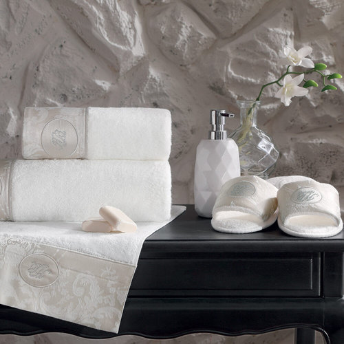 Подарочный набор полотенец для ванной 3 пр. + тапочки Tivolyo Home GRANT хлопковая махра бежевый, фото, фотография