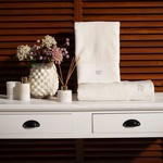 Подарочный набор полотенец для ванной 30х50, 50х100, 75х150 + спрей Tivolyo Home LEOPARDO хлопковая махра кремовый, фото, фотография