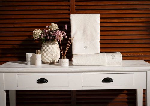 Подарочный набор полотенец для ванной 30х50, 50х100, 75х150 + спрей Tivolyo Home LEOPARDO хлопковая махра кремовый, фото, фотография