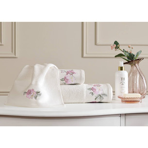 Подарочный набор полотенец для ванной 30х50, 50х100, 75х150 + спрей Tivolyo Home SOFFIE BRODERY хлопковая махра розовый
