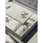 Подарочный набор полотенец для ванной 30х50, 50х100, 75х150 + спрей Tivolyo Home SOFFIE BRODERY хлопковая махра розовый, фото, фотография