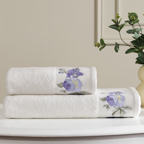 Подарочный набор полотенец для ванной 2 пр. Tivolyo Home SOFFIE BRODERY хлопковая махра лиловый, фото, фотография