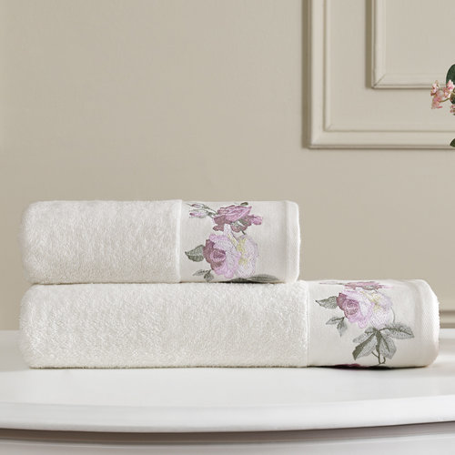 Подарочный набор полотенец для ванной 2 пр. Tivolyo Home SOFFIE BRODERY хлопковая махра розовый, фото, фотография
