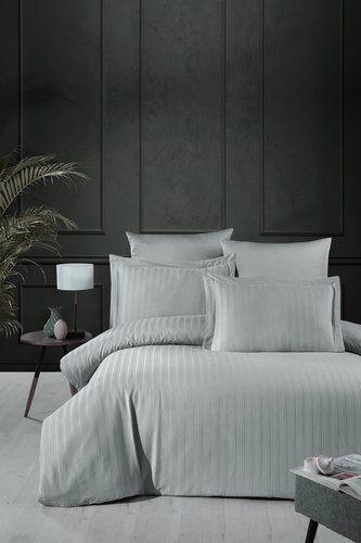 Постельное белье DO&CO STRIPE хлопковый сатин делюкс серый 1,5 спальный, фото, фотография