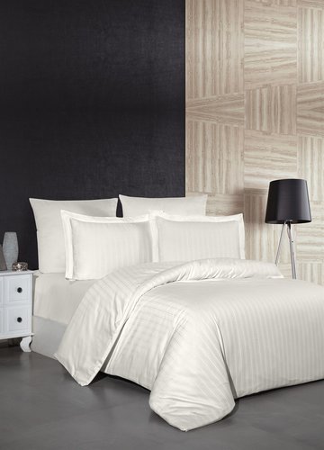 Постельное белье DO&CO STRIPE хлопковый сатин делюкс кремовый евро, фото, фотография