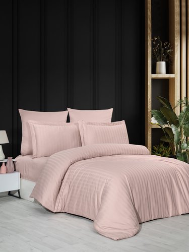 Постельное белье DO&CO STRIPE хлопковый сатин делюкс пудра евро, фото, фотография