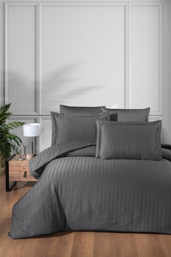 Постельное белье DO&CO STRIPE хлопковый сатин делюкс антрацит евро, фото, фотография