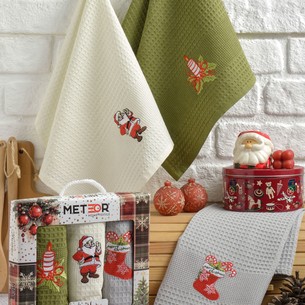 Подарочный набор полотенец для кухни 40х60(3) Meteor NEW YEAR хлопковая вафля V1