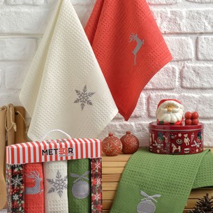 Подарочный набор полотенец для кухни 40х60(3) Meteor NEW YEAR хлопковая вафля V2