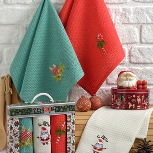 Подарочный набор полотенец для кухни 40х60(3) Meteor NEW YEAR хлопковая вафля V3