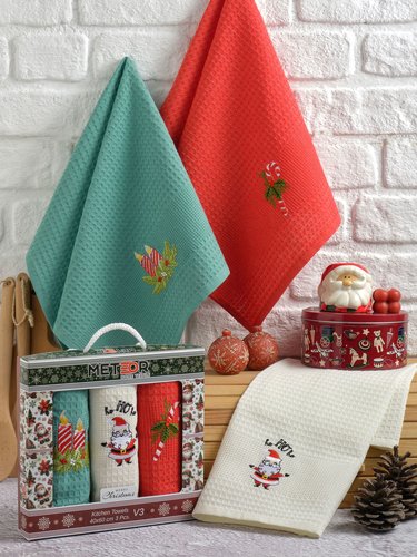 Подарочный набор полотенец для кухни 40х60(3) Meteor NEW YEAR хлопковая вафля V3, фото, фотография