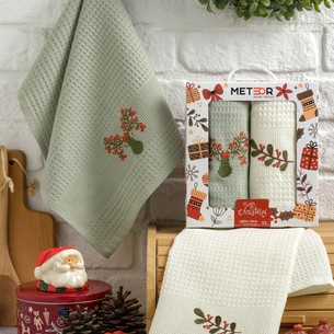 Подарочный набор полотенец для кухни 40х60(2) Meteor NEW YEAR хлопковая вафля V3