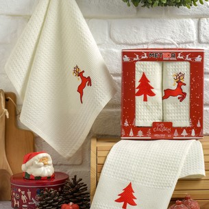 Подарочный набор полотенец для кухни 40х60(2) Meteor NEW YEAR хлопковая вафля V2