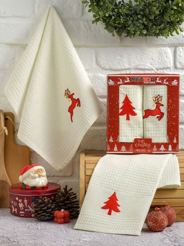 Подарочный набор полотенец для кухни 40х60(2) Meteor NEW YEAR хлопковая вафля V2, фото, фотография