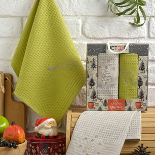Подарочный набор полотенец для кухни 40х60(2) Meteor TREE хлопковая вафля V1