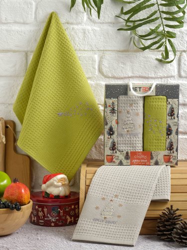Подарочный набор полотенец для кухни 40х60(2) Meteor TREE хлопковая вафля V1, фото, фотография