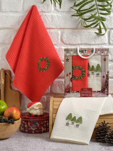 Подарочный набор полотенец для кухни 40х60(2) Meteor TREE хлопковая вафля V3, фото, фотография