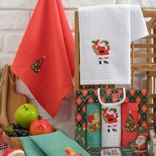 Подарочный набор полотенец для кухни 40х60(3) Meteor TREE хлопковая вафля V1