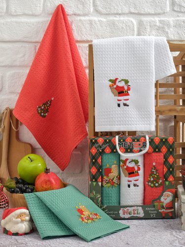 Подарочный набор полотенец для кухни 40х60(3) Meteor TREE хлопковая вафля V1, фото, фотография