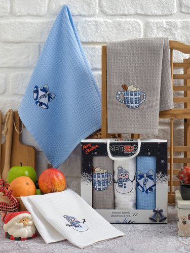 Подарочный набор полотенец для кухни 40х60(3) Meteor TREE хлопковая вафля V2, фото, фотография