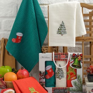 Подарочный набор полотенец для кухни 40х60(3) Meteor TREE хлопковая вафля V3