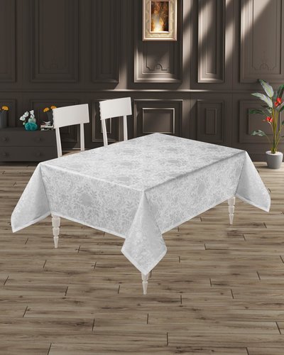 Скатерть прямоугольная DO&CO BEGONYA жаккард белый 160х300, фото, фотография
