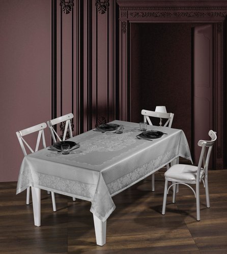 Скатерть прямоугольная DO&CO VIYANA жаккард серый 160х220, фото, фотография