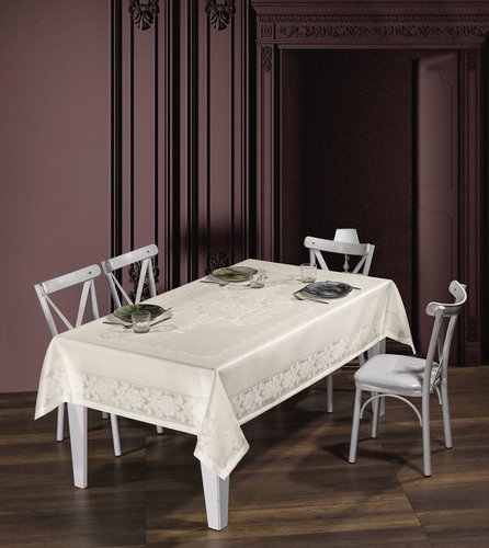 Скатерть прямоугольная DO&CO VIYANA жаккард кремовый 160х220, фото, фотография