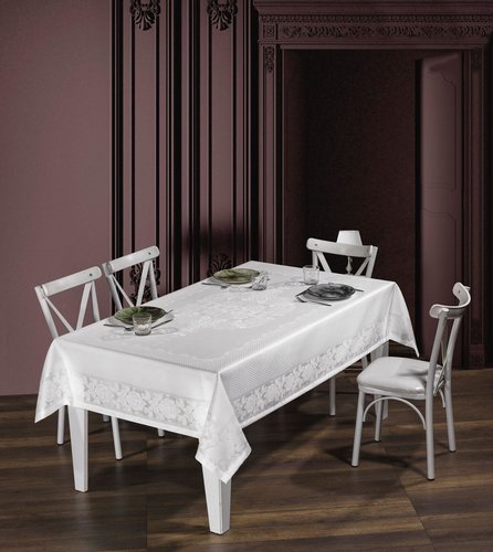 Скатерть прямоугольная DO&CO VIYANA жаккард белый 160х220, фото, фотография