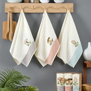 Подарочный набор полотенец для кухни 45х65(3) Meteor DAMA MUSHROOM хлопковая вафля