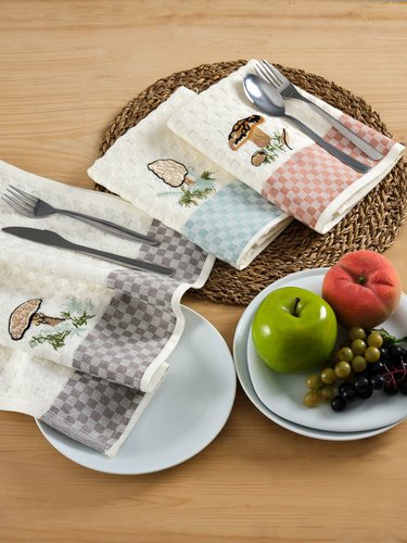 Подарочный набор полотенец для кухни 45х65(3) Meteor DAMA MUSHROOM хлопковая вафля, фото, фотография