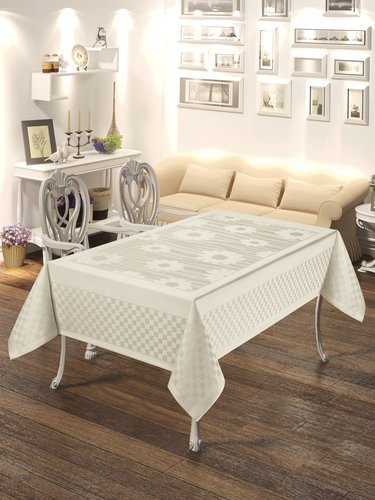 Скатерть прямоугольная DO&CO PRIZMA жаккард кремовый 160х300, фото, фотография