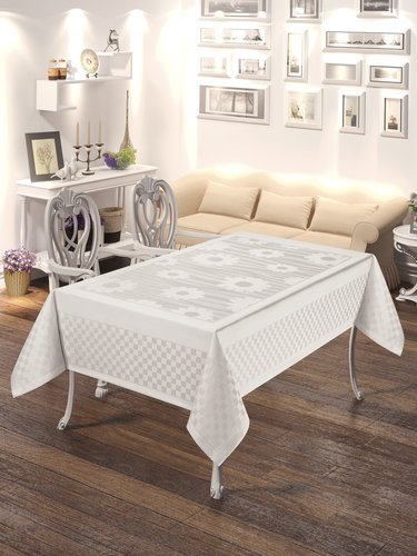 Скатерть прямоугольная DO&CO PRIZMA жаккард белый 160х300, фото, фотография