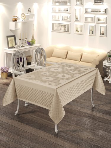 Скатерть прямоугольная DO&CO PRIZMA жаккард капучино 160х220, фото, фотография