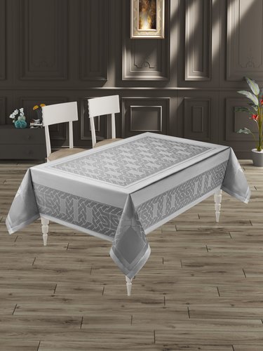 Скатерть прямоугольная DO&CO GALAKSI жаккард серый 160х220, фото, фотография