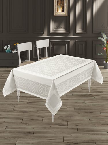 Скатерть прямоугольная DO&CO GALAKSI жаккард кремовый 160х300, фото, фотография