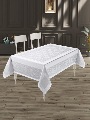 Скатерть прямоугольная DO&CO GALAKSI жаккард белый 160х300, фото, фотография