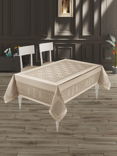 Скатерть прямоугольная DO&CO GALAKSI жаккард капучино 160х220, фото, фотография