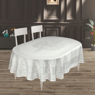 Скатерть овальная DO&CO VIYANA жаккард белый 160х220