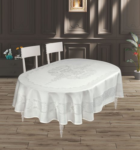 Скатерть овальная DO&CO VIYANA жаккард белый 160х220, фото, фотография