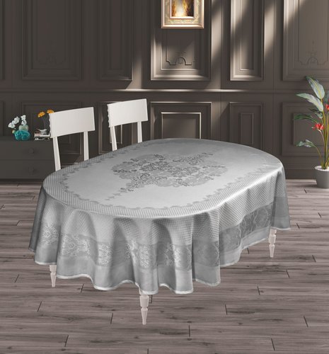 Скатерть овальная DO&CO VIYANA жаккард серый 160х220, фото, фотография