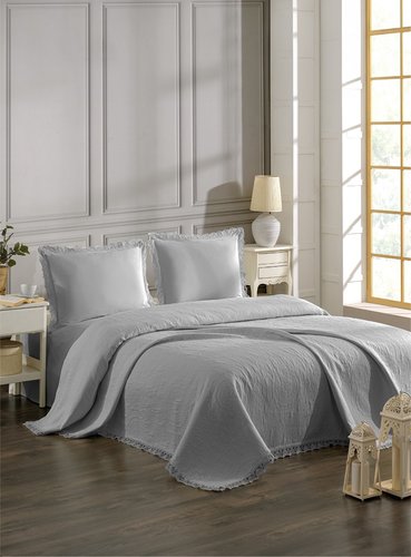 Покрывало DO&CO CALISTA жаккард хлопок серый 220х240, фото, фотография