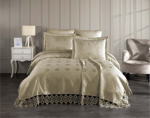 Покрывало гобеленовое DO&CO IPEK жаккард полиэстер бежевый 240х260, фото, фотография